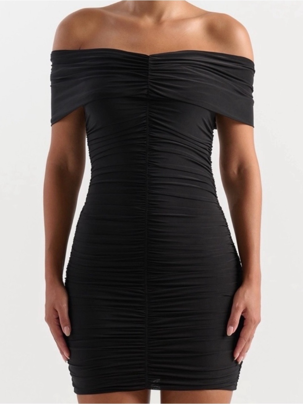 Naked Wardrobe Go Off-Shoulder Ruched Dress in Black